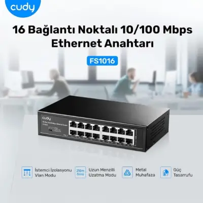 CUDY FS1016 - 16-Port 10/100 Mbps Metal Switch - 3